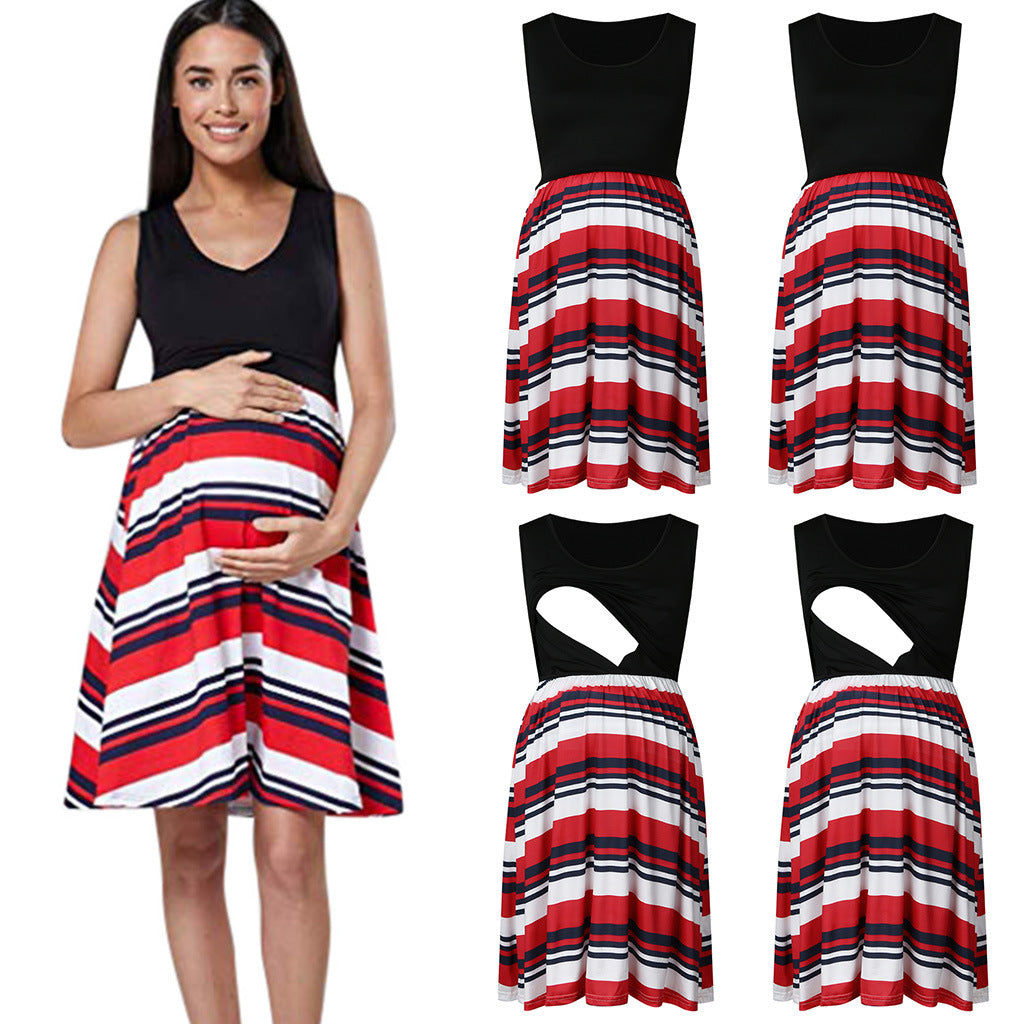 Popular Print Sleeveless Maternity Dress for Summer